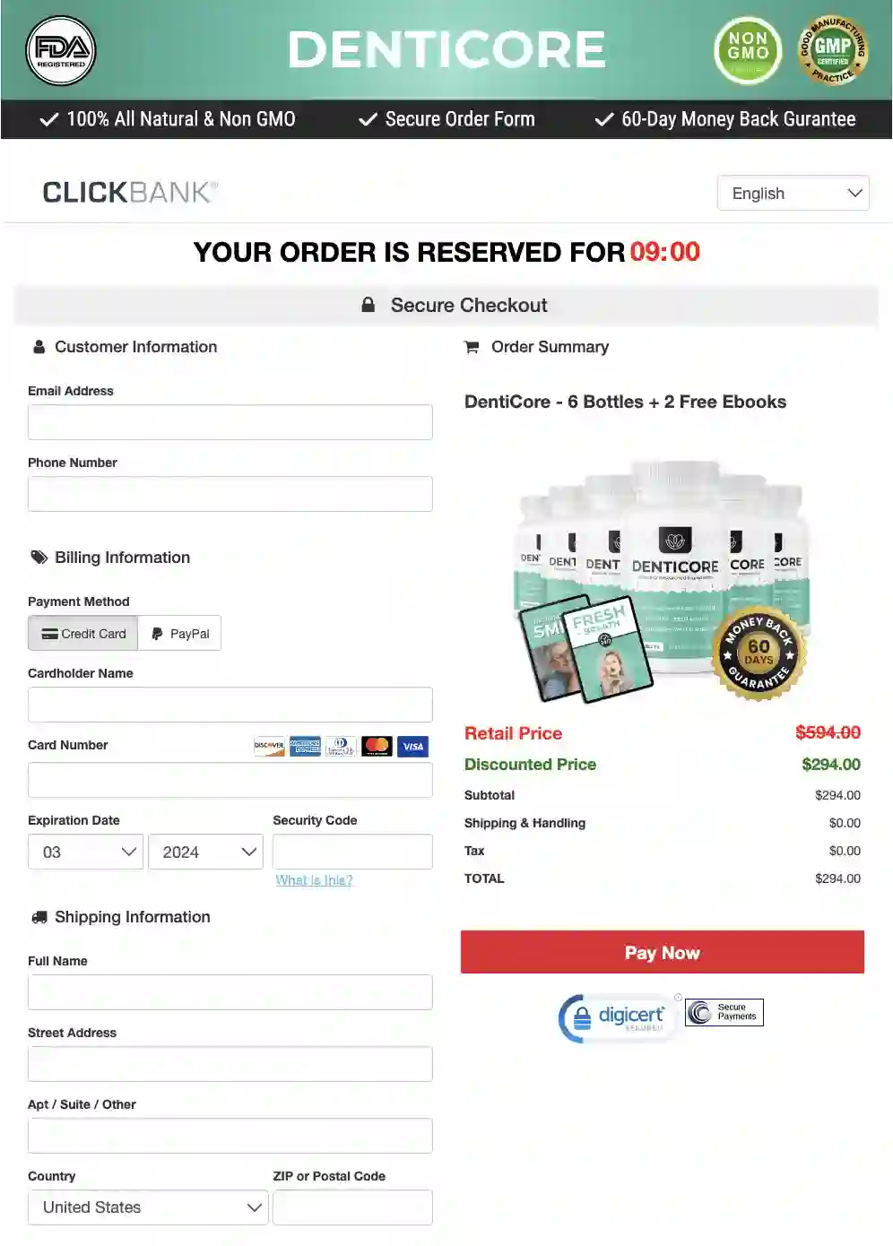 DentiCore order page